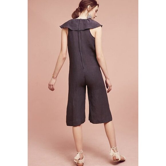 MARIA STANLEY Gray Linen Blend Cascada Cropped Ruffle Jumpsuit Size XS NWOT - Picture 4 of 5